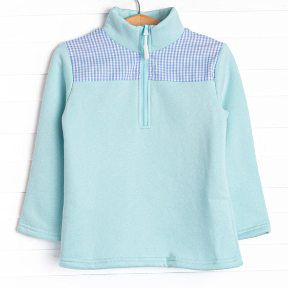 Sawyer Fleece Pullover, Mint and Blue Gingham