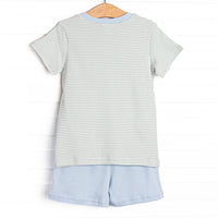 Coleman Pima Short Set, Blue and Sage Stripe