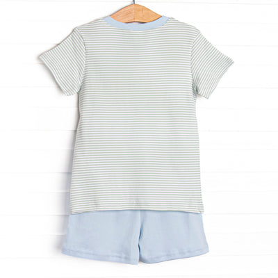 Coleman Pima Short Set, Blue and Sage Stripe