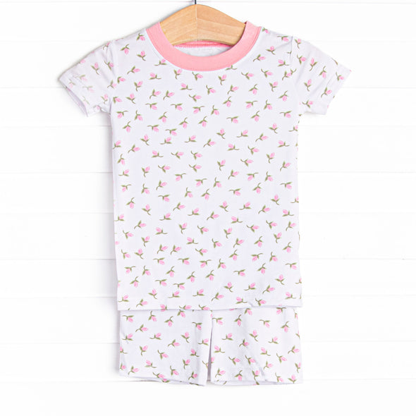 Rosey Rosebuds Bamboo Pajama Short Set, Pink