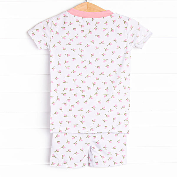 Rosey Rosebuds Bamboo Pajama Short Set, Pink