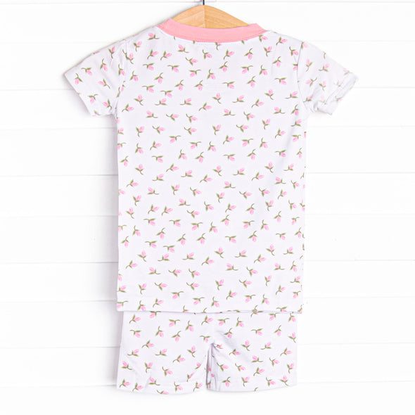 Rosey Rosebuds Bamboo Pajama Short Set, Pink