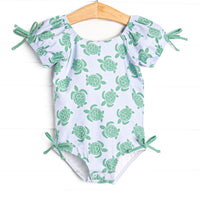 Tide Pool Turtles Puff Sleeve One Piece, Blue