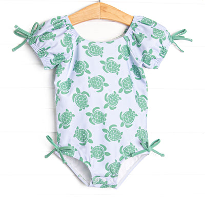 Tide Pool Turtles Puff Sleeve One Piece, Blue