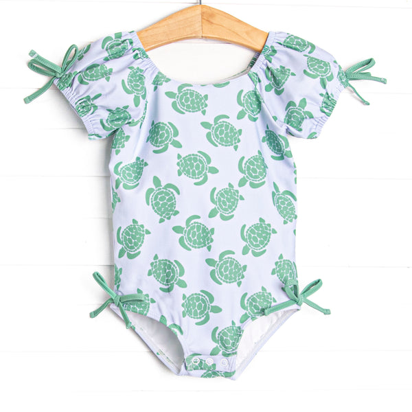 Tide Pool Turtles Puff Sleeve One Piece, Blue
