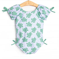 Tide Pool Turtles Puff Sleeve One Piece, Blue