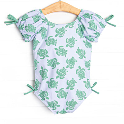 Tide Pool Turtles Puff Sleeve One Piece, Blue