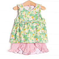 Tulum Tropics Ruffle Short Set, Green