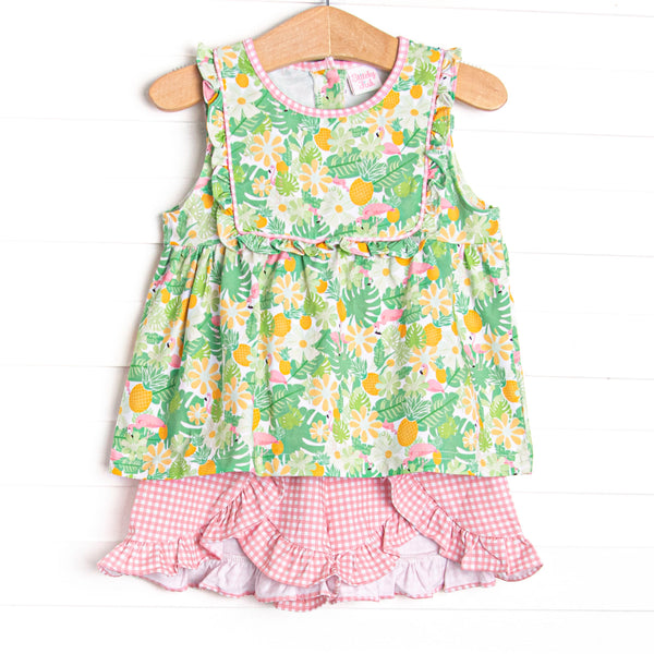 Tulum Tropics Ruffle Short Set, Green