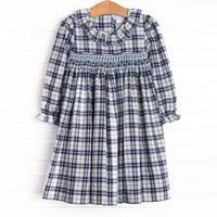 Bleu: Cordelia Smocked Long Sleeve Dress, Blue