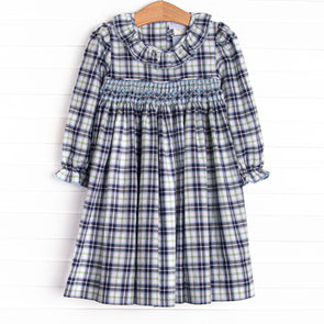 Bleu: Cordelia Smocked Long Sleeve Dress, Blue