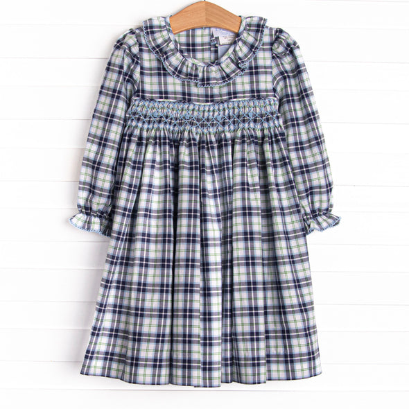 Bleu: Cordelia Smocked Long Sleeve Dress, Blue