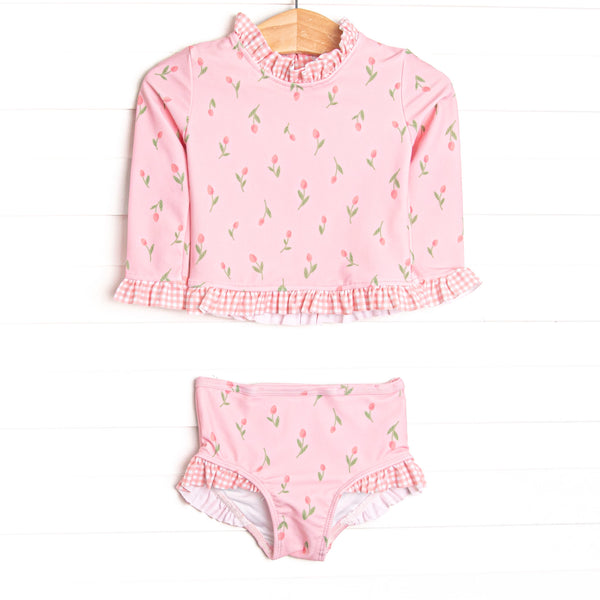 Recital Roses Long Sleeve Rash Guard Bikini, Pink