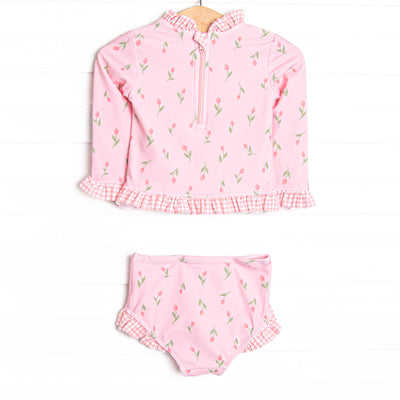 Recital Roses Long Sleeve Rash Guard Bikini, Pink