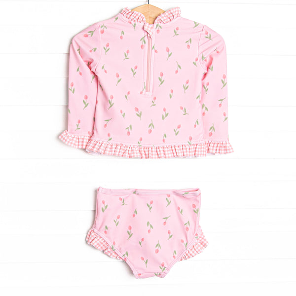 Recital Roses Long Sleeve Rash Guard Bikini, Pink