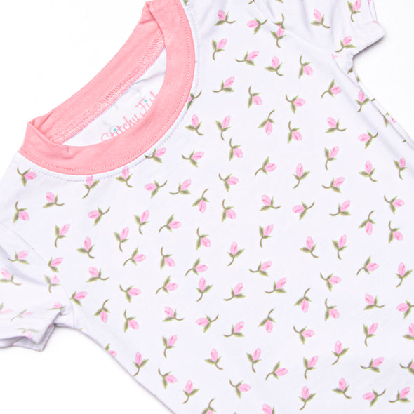 Rosey Rosebuds Bamboo Pajama Short Set, Pink