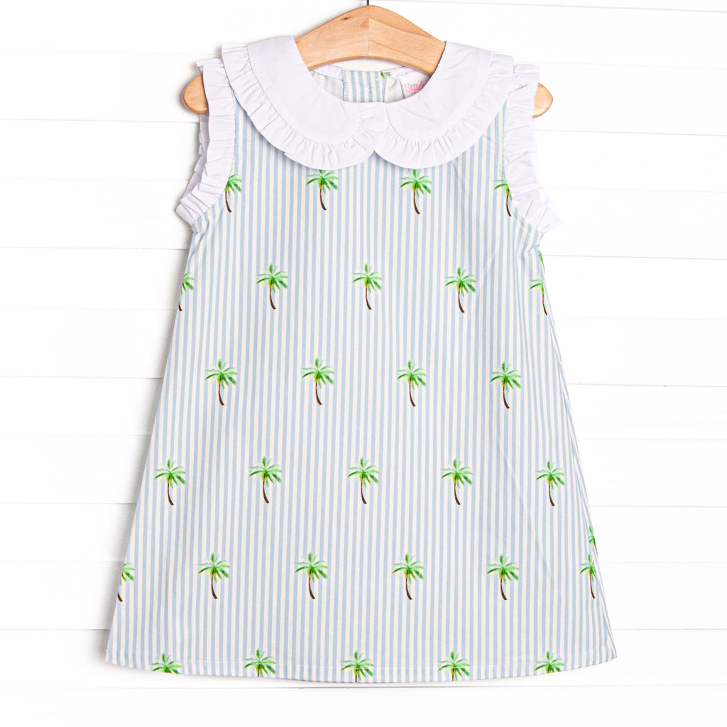 Palm Tree Paradise Dress, Blue – Stitchy Fish