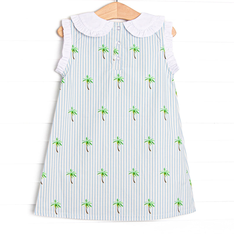 Girl's Palm Tree Paradise Dress in Blue size 6 | Stitchy Fish Girl's Palm Tree Paradise Dress in Blue size 6 | Stitchy Fish