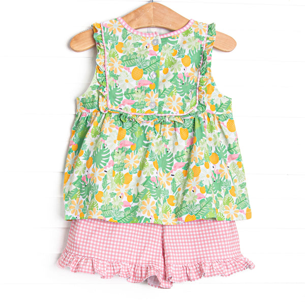 Tulum Tropics Ruffle Short Set, Green