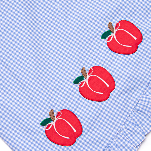 Apples to Apples Applique Ruffle Dress, Blue