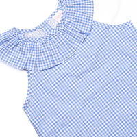 Apples to Apples Applique Ruffle Dress, Blue