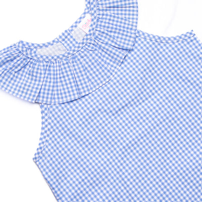 Apples to Apples Applique Ruffle Dress, Blue