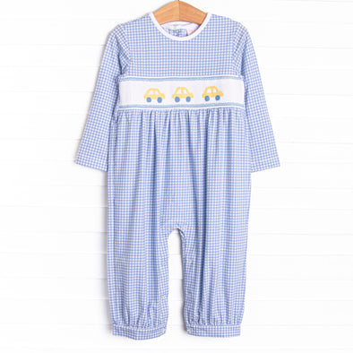 Bumper to Bumper Smocked Romper, Blue