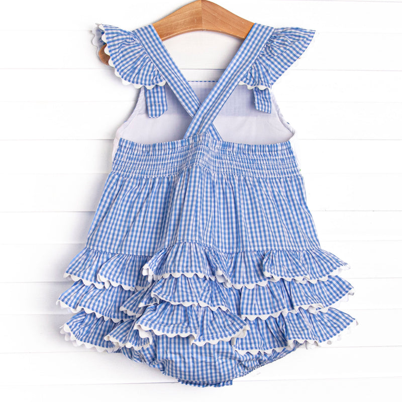 Girl's Hydrangea Honey Smocked Bubble in Blue size 3M | Stitchy Fish Girl's Hydrangea Honey Smocked Bubble in Blue size 3M | Stitchy Fish