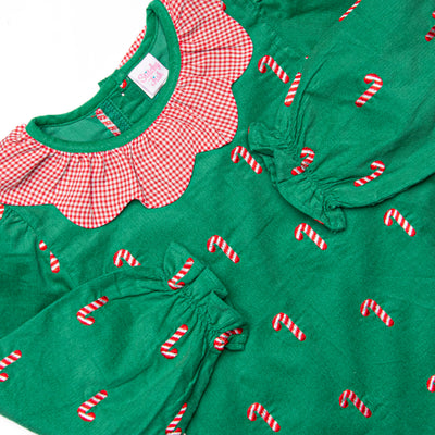 Candy Cane Craze Embroidered Legging Set, Green