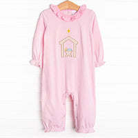 O' Holy Night Applique Ruffle Romper, Pink