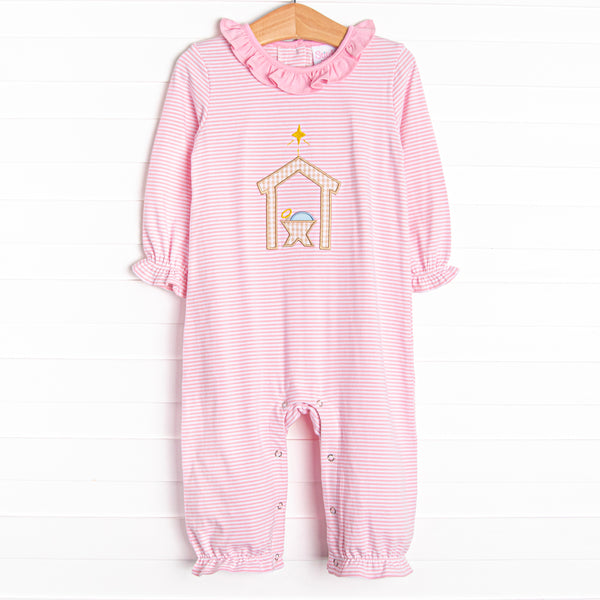 O' Holy Night Applique Ruffle Romper, Pink