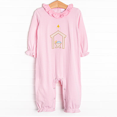 O' Holy Night Applique Ruffle Romper, Pink