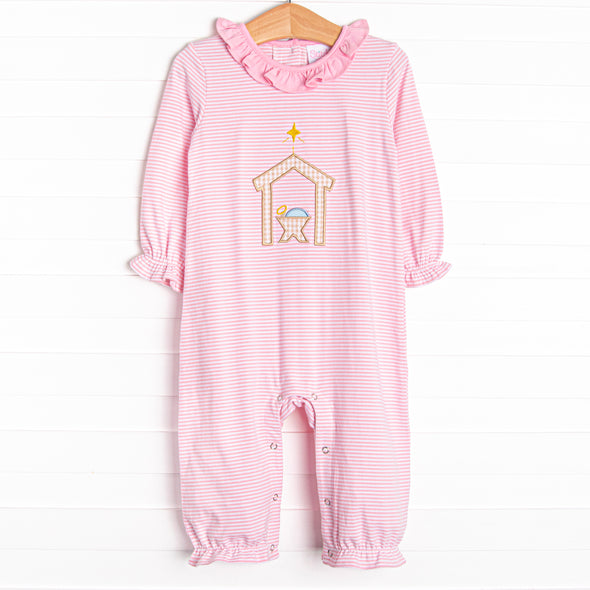 O' Holy Night Applique Ruffle Romper, Pink