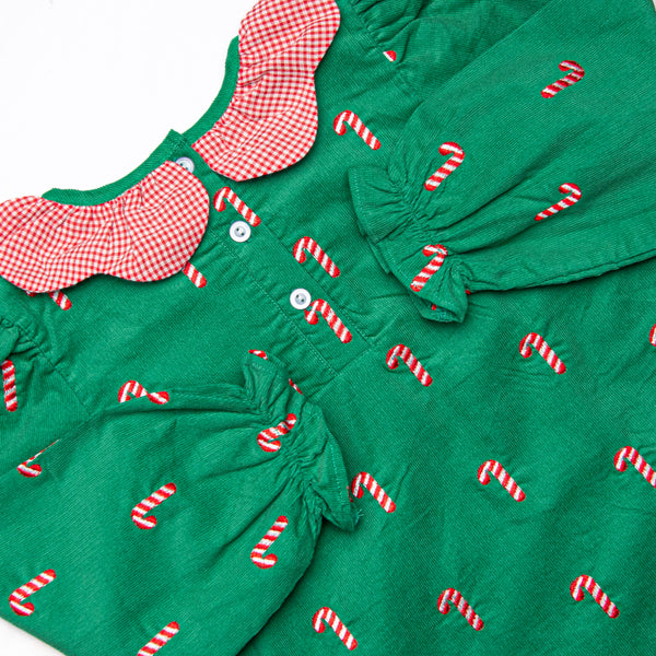 Candy Cane Craze Embroidered Legging Set, Green