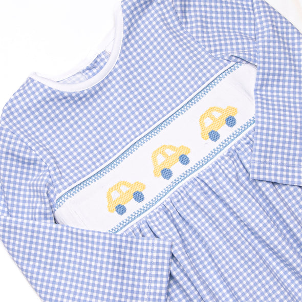 Bumper to Bumper Smocked Romper, Blue