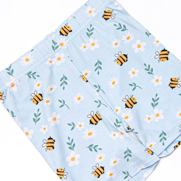 Bumble Bee Blues Bamboo Pajama Short Set, Blue