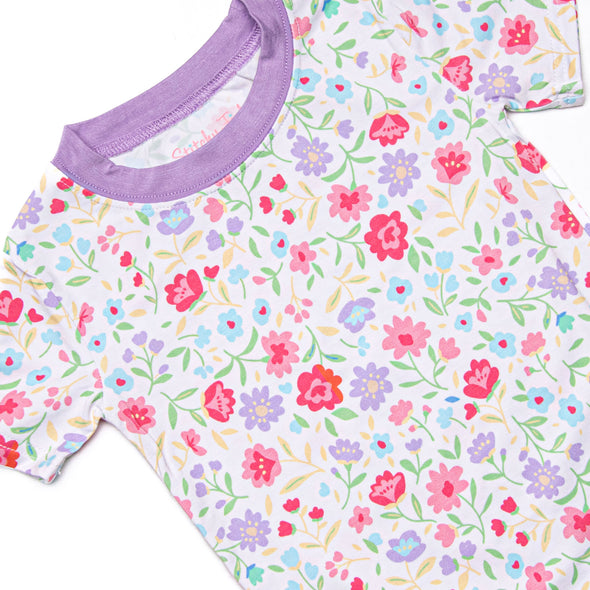 Floral Party Bamboo Pajama Short Set, Purple