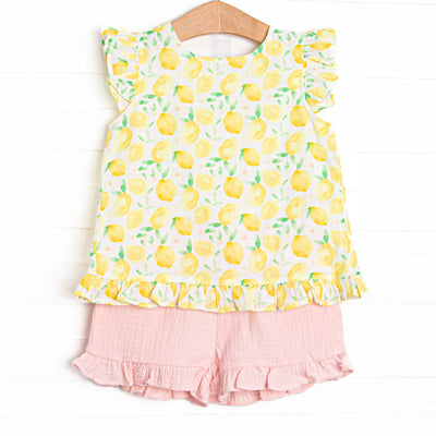 Sorrento Slices Muslin Flutter Sleeve Short Set, Yellow
