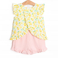 Sorrento Slices Muslin Flutter Sleeve Short Set, Yellow