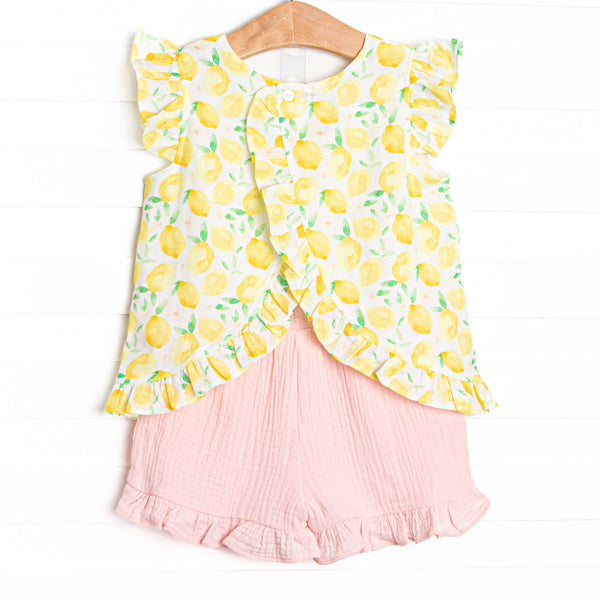 Sorrento Slices Muslin Flutter Sleeve Short Set, Yellow