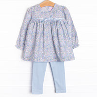 Blue Bouquets Legging Set, Blue