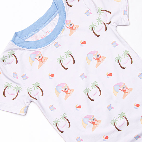 Corgi on the Coast Bamboo Pajama Short Set, Blue