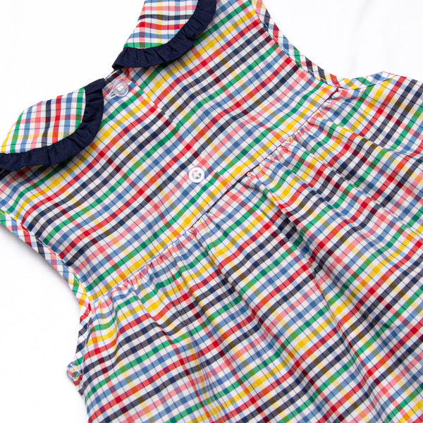 Prep School Plaid Ruffle Short Set, Blue