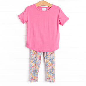 Island Blooms Bamboo Short Sleeve Legging Set, Pink