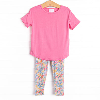 Island Blooms Bamboo Short Sleeve Legging Set, Pink