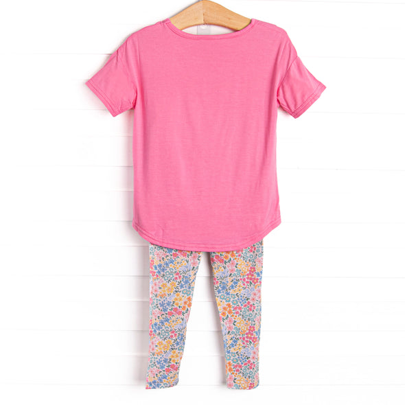 Island Blooms Bamboo Short Sleeve Legging Set, Pink