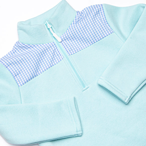 Sawyer Fleece Pullover, Mint and Blue Gingham
