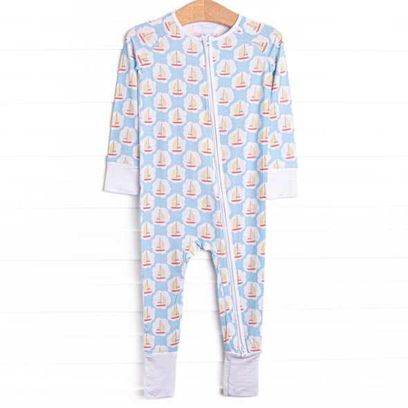 Scalloped Sails Bamboo Zippy Pajama, Blue