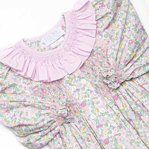 Bleu: Briar Smocked Long Sleeve Bubble, Pink