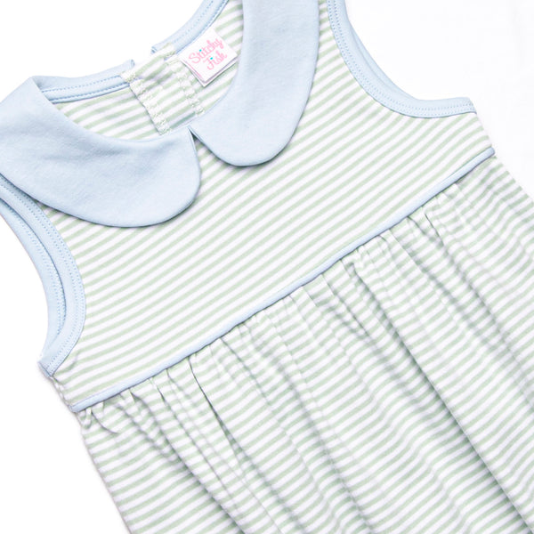 Marcella Pima Bubble, Blue and Sage Stripe